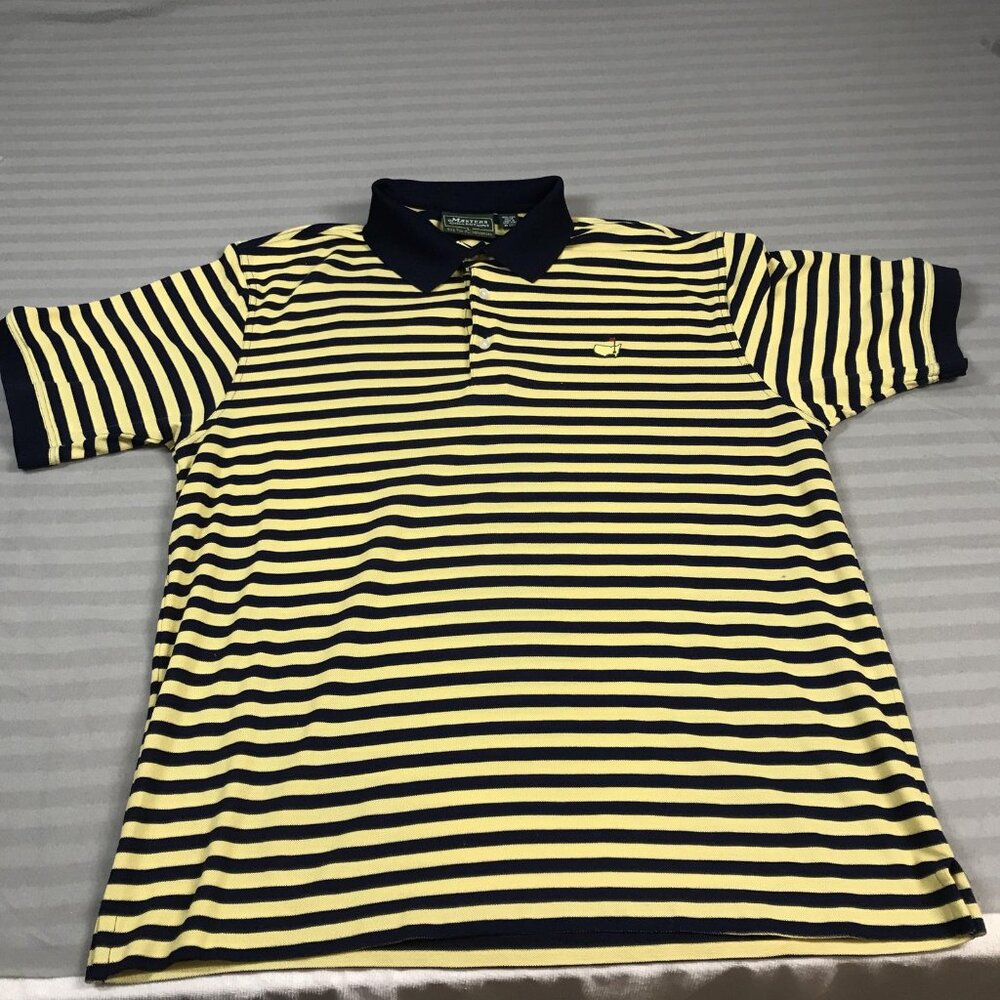 Masters Collection Polo Shirt Mens Large Yellow Navy Stripe Pima Cotton Golf